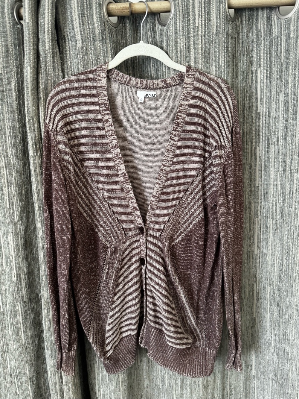 Abound Brown Striped V-Neck Button Cardigan Sweater